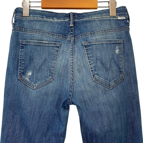 MOTHER High Waisted Looker Jeans Womens 28 Blue Medium Wash Distressed Stretch - Picture 4 of 11